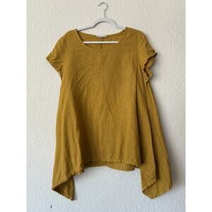 Bryn Walker Top Women’s Size M Made In USA Asymmetrical Linen Mustard Tunic